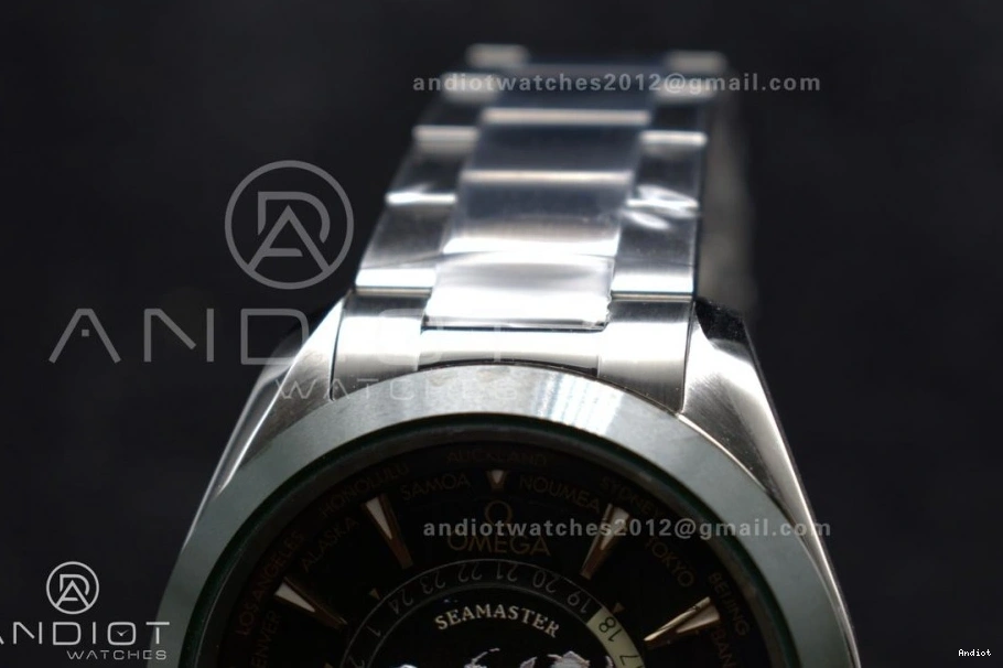 1:1 Ceramic VSF Edition Worldtimer Best 43mm Green SS Super GMT Aqua on Terra A8938 Bracelet Clone 1105